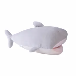 Schattige grijze haai pluche speelgoed, zacht gevuld dier kussen voor kinderen en vriendin slaap.