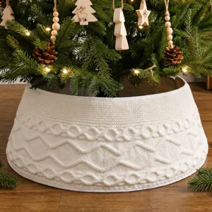 Falda de Árbol de Navidad de Punto Blanco Textura Trenzada Collar de Árbol Decoración de Escena Festiva para Vacaciones