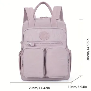 Casual multi-pocket waterproof travel backpack in elegant grey-purple, 14-inch laptop daypack.