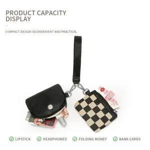 2-in-1 women wristlet wallet, mini coin purse and card holder with strap, detail view.