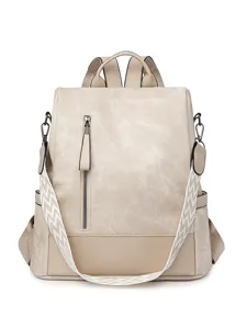 Women Fashion Soft PU Leather Backpack Casual Travel Anti-Theft Daypack Large Capacity School Bookbag With Woven Strap