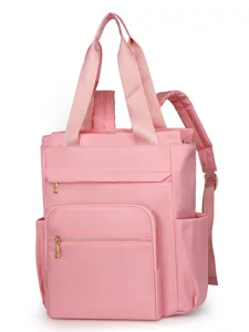 Stylish pink women's backpack and tote bag, large capacity laptop travel bag with multiple pockets.