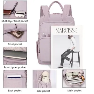 Multifunctional nylon casual backpack with multiple zipper pockets for daily travel and school.