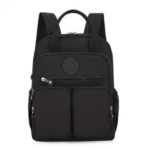 Black multi-pocket casual travel laptop backpack front view for daily commuting and school