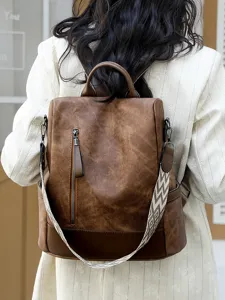 Stylish women soft leather backpack large capacity casual travel school bag anti-theft