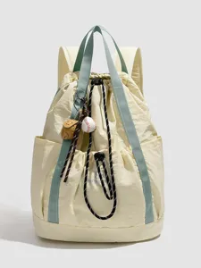 Nylon drawstring backpack lightweight travel casual women sports bag large capacity daypack