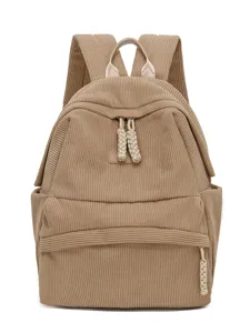 Casual corduroy backpack for women, stylish large capacity school bag and travel daypack.