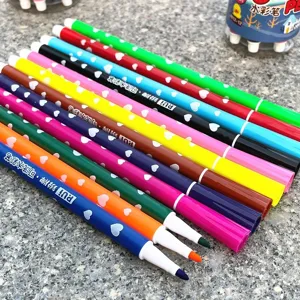 Colorful washable watercolor pens set for kids drawing and painting art detail view.