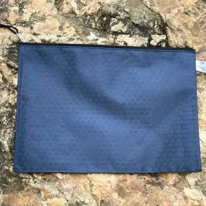 A4 Waterproof Canvas Zippered File Bag Office Document Storage Pouch Blue Hexagon