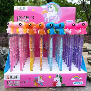 Cartoon non-sharpening stackable push-pull pencil with cute dinosaur top and box.