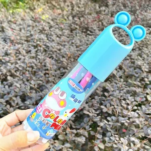 Kids 12 colors watercolor pens set cute frog design cap portable clear barrel painting art tool
