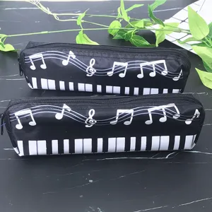 Muziek etui met pianotoetsen en noten patroon, duurzame pennenzak voor studenten en scholieren.