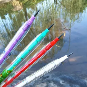 Close-up of colorful stackable bullet pencils, convenient non-sharpening design for kids writing.