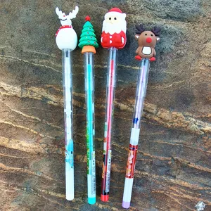 Christmas cartoon non-sharpening pencils with cute toppers, ideal for kids school gifts.