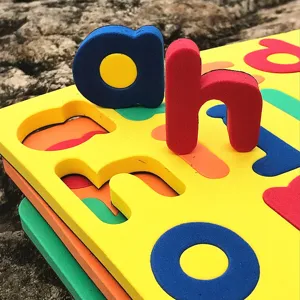 Detailed view of colorful foam letter puzzle toys for kids early education and learning.