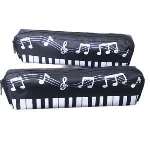 Muziek thema etui voor studenten, zwarte pianotoetsen ontwerp briefpapier tas met ritssluiting.