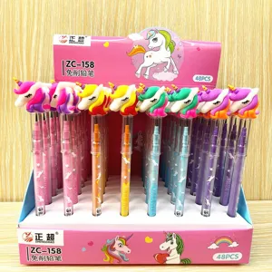 Cute cartoon unicorn non-sharpening stacking pencils set, 48pcs colorful stationery gift.