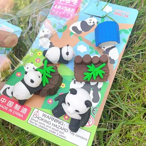 Set de Gommes Famille Panda Mignon Gommes Animaux de Dessin Animé Cadeau de Papeterie pour Enfants Étudiants École Fournitures de Bureau