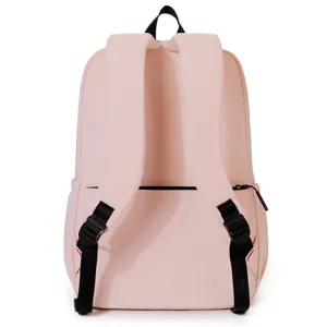 Korean minimalist pink backpack for daily use, stylish casual solid color travel school bag.