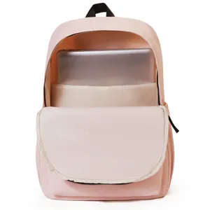 Minimalist solid pink casual backpack with spacious interior and laptop compartment for daily use.