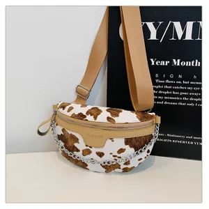 Modische Kuhmuster Brusttasche Gürteltasche für Damen, retro Schultertasche Umhängetasche.