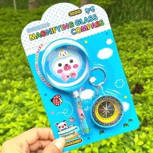 Children magnifying glass compass set cute cartoon explorer toys for students learning.