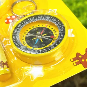 Children compass toy adventure kit outdoor exploration yellow plastic compass with keychain tool