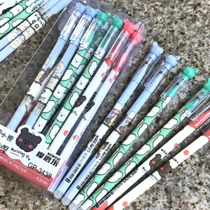 Set di penne gel cancellabili con orsetto colorato carino e scatola trasparente.