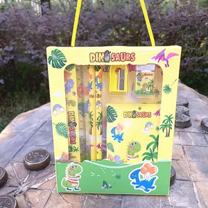 Kinder Dinosaurier Schreibwaren Set, 6-teiliges Schulbedarf Geschenkset mit Stift und Radierer.
