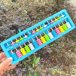 Colorful 15-column plastic abacus detail view, ideal for student math learning and calculation.