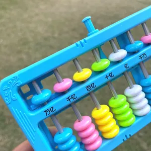 Colorful plastic abacus detail close-up, educational math learning tool for students and kids.