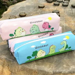 Cute cartoon dinosaur pencil case single layer stationery bag for students and kids use.