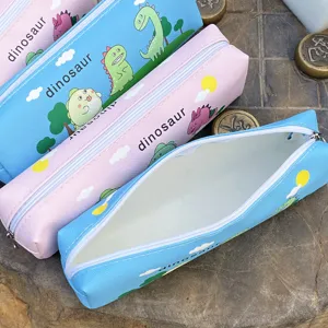Cute cartoon dinosaur pencil case single layer stationery bag for students kids.
