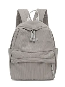 Casual corduroy backpack for women, large capacity stylish student travel school bookbag.