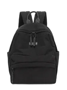 Black corduroy backpack for women, casual school bookbag, large capacity travel rucksack daily.