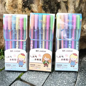 Vue détaillée d'un ensemble de stylos gel pour journal intime aux teintes pastel vives et notes.