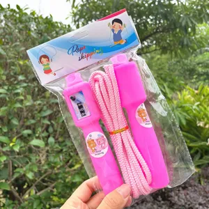 Pink children skipping rope with mechanical counter and adjustable fitness cord for school sports.