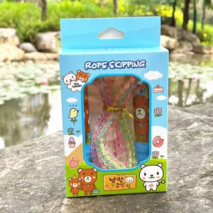 Colorful flashing jump rope for kids, adjustable length, cute cartoon bear box design, fitness sport.