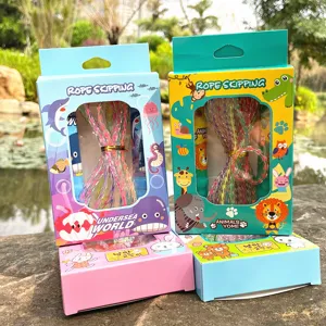 Colorful children skipping rope with cute cartoon theme gift box, adjustable sports fitness.