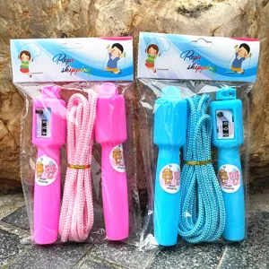Children counting jump rope with mechanical counter and cute bear sticker for kids.