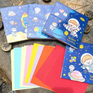 Cute astronaut square origami paper set with colorful handmade sheets for kids' creative crafts.