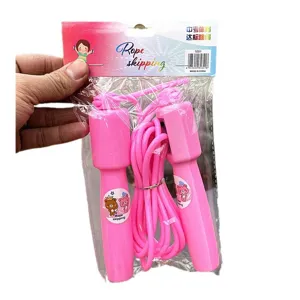 Pink student jump rope for sports exam fitness training, durable PVC skipping rope with handles.