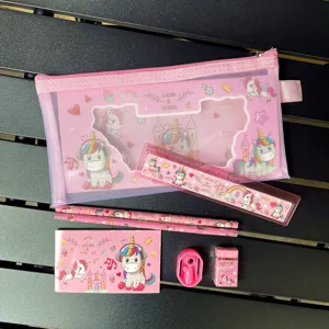 Pink unicorn stationery set with pencil pouch ruler notebook eraser for kids students school supplies