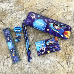 Kids space theme stationery set with pencil case ruler eraser notebook for school gift