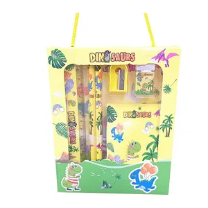 Kreatives tragbares Dinosaurier Schreibwaren Set Geschenkbox für Kinder mit Lineal Stiften Radierer.