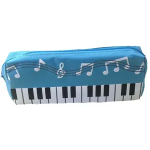 Estuche azul teclas de piano notas lindas bolsa papelería estudiante monedero cremallera