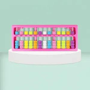 Colorful plastic abacus detail shot showing 13 rows of beads and measurement scale for kids.