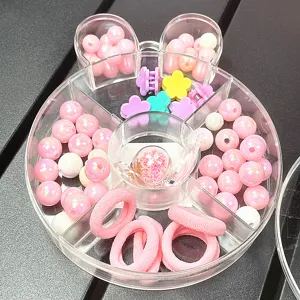 Θήκη αποθήκευσης DIY Mickey με ροζ χάντρες και τis κλιπ μαλλιών για παιδικές χειροτεχνίες.