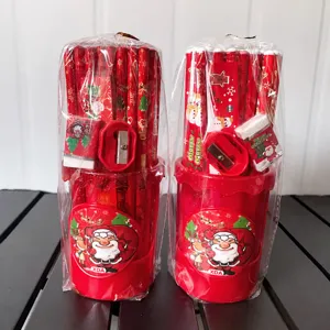 Set de Lápices HB de Navidad Empaquetado en Tubo Con Goma Regla Sacapuntas Útiles Escolares de Oficina