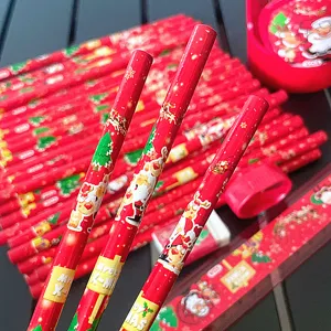 Set de lápices de madera de Navidad con bonitos dibujos de Papá Noel para niños.